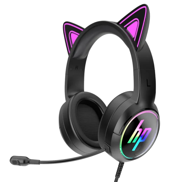 H403 Wired Gaming Headset with Transparent Shell, Single Head Beam, Optional Cat Ear Decoration