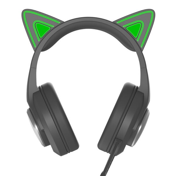 H406 Wired Gaming Headset with Transparent Shell, Single Head Beam, Optional Cat Ear Decoration